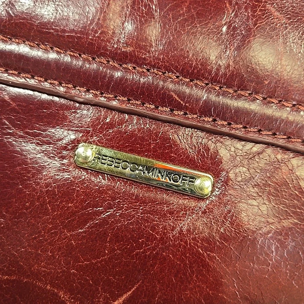 Rebecca Minkoff Leather Crossbody Bag Burgundy Gold Hardware Small Purse 8x7x20